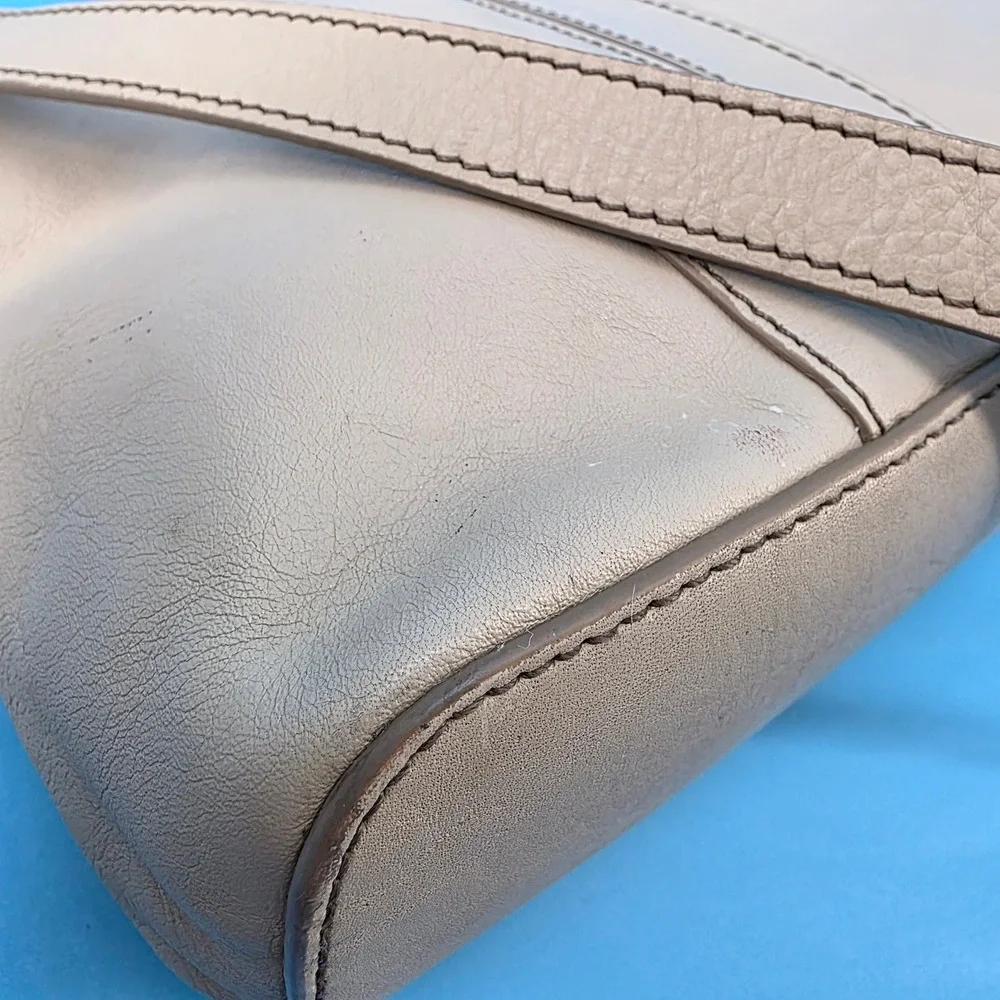 Etienne Aigner Taupe Beige Leather Shoulder Bag Baguette Silver Hardware 61570